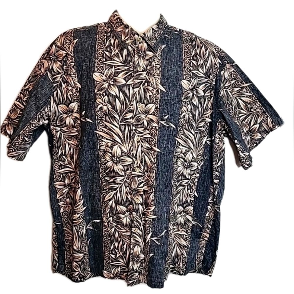 #91 Cooke Street Hawaiian Shirt Camp Men's 2XL Reverse Print Black Polynesian